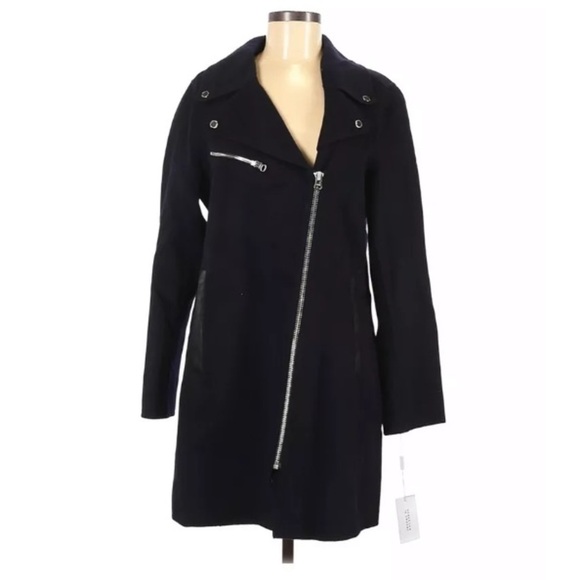 NWT Derek Lam Double-Face Moto Wool Navy Coat - Picture 4 of 6